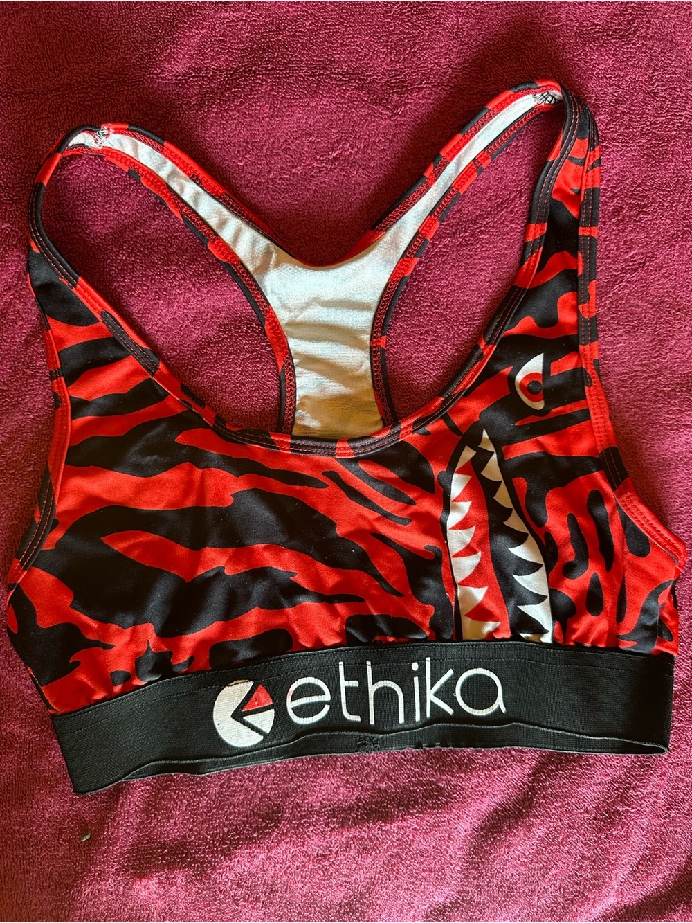 ethika Women's Red & Black Shark Graphic Swim Top